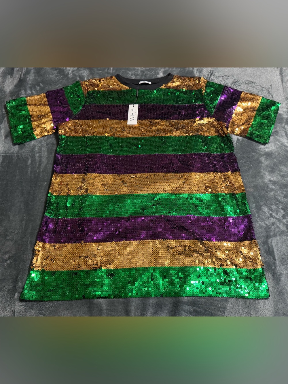 WHY Women’s Mardi Gras Multi Sequin Parade Shirt Dress One Size